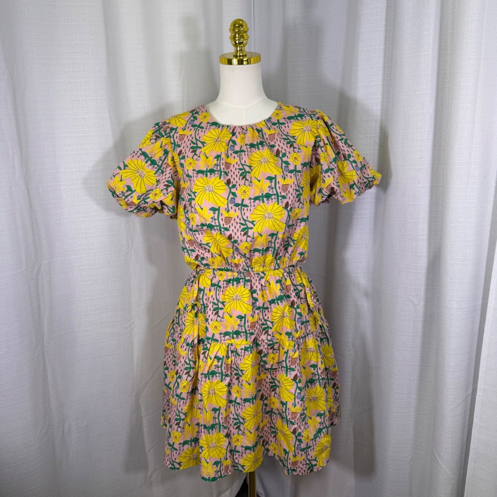 Talulah‎ Floral Mini Dress Womens L Puff Sleeve Open Back Cutout Sundress